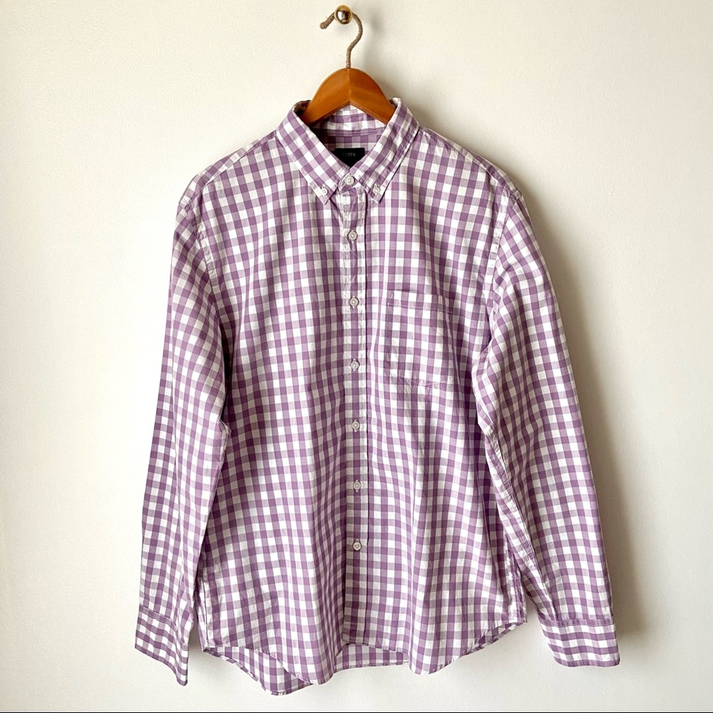 J. CREW Lavender Gingham Shirt L Men